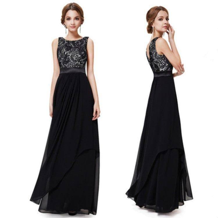 Lace spliced chiffon dress-Black-6