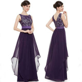 Lace spliced chiffon dress-Purple-8
