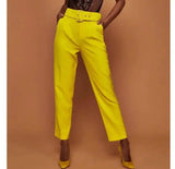 ladies autumn casual pants high waist solid color nine-Yellow-12