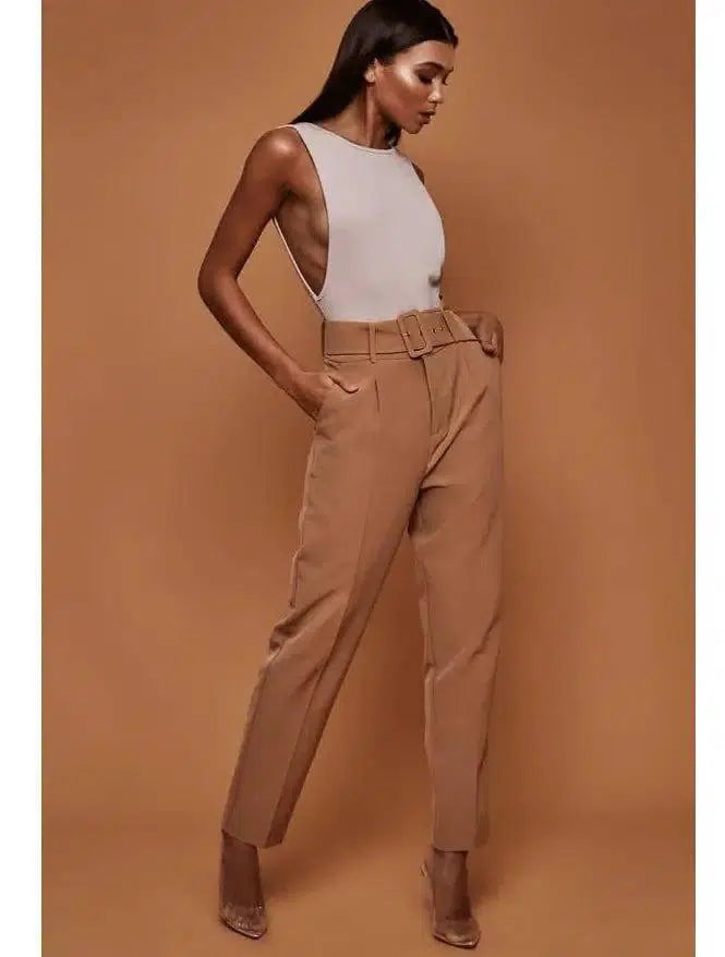 ladies autumn casual pants high waist solid color nine-Khaki-22