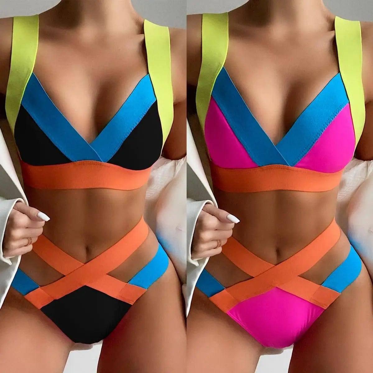 Ladies Colorful Bandage Bikini Triangle Bag Swimsuit-1