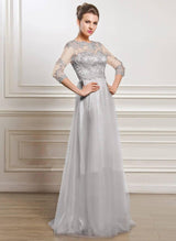 Ladies Elegant Evening Dress Fashion Floral Embroidery Lace-Grey-1