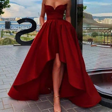 Ladies Evening Dress Sexy Tube Top Satin-Red wine-10