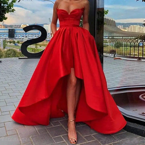 Ladies Evening Dress Sexy Tube Top Satin-Red-1