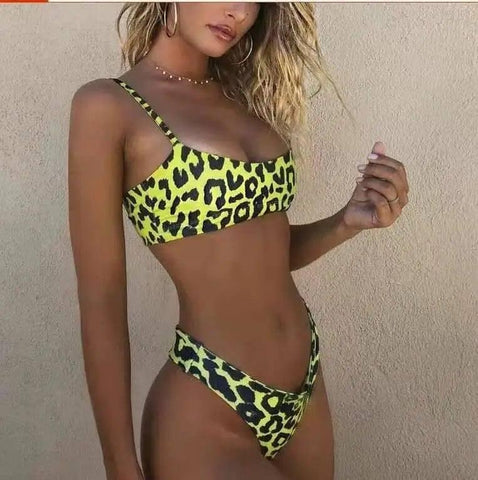 Ladies leopard print bikini swimsuit-Leopardyellow-4