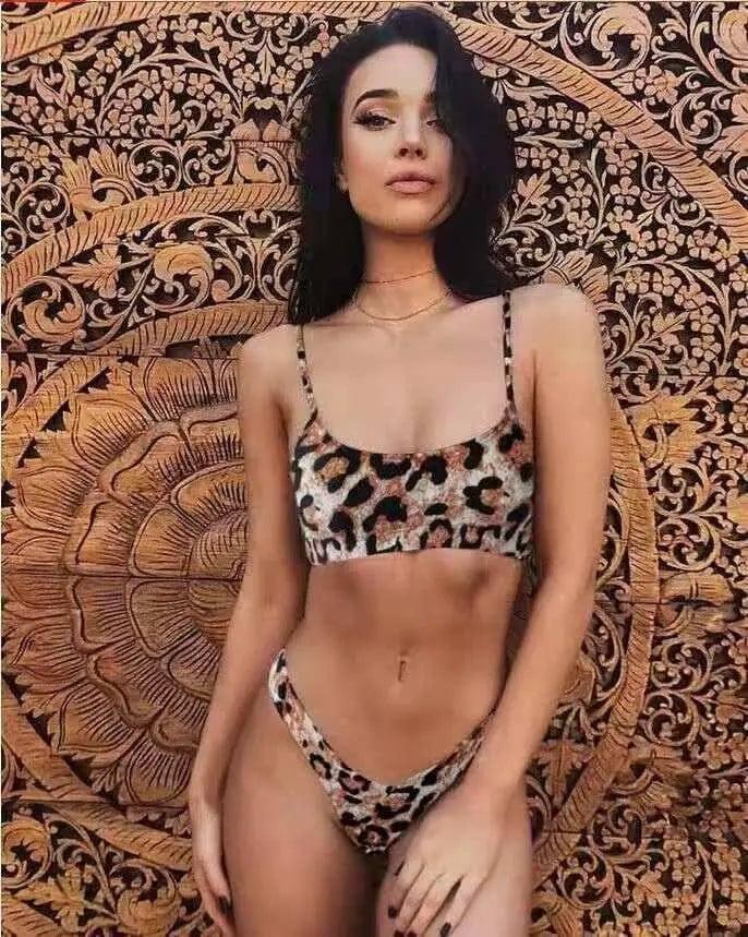 Ladies leopard print bikini swimsuit-Leopardred-5
