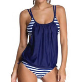 Ladies Popular Casual Striped One-piece Bikini-NavyBlue-3