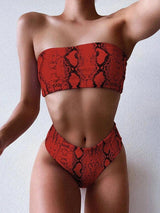 Ladies Printed Bikini Swimsuit Split Swimsuit Set-Red-16