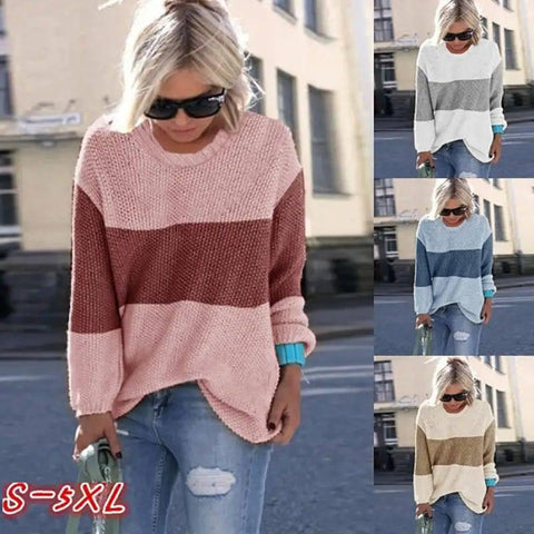 Ladies Sweater Stitching Knitted Sweater-1