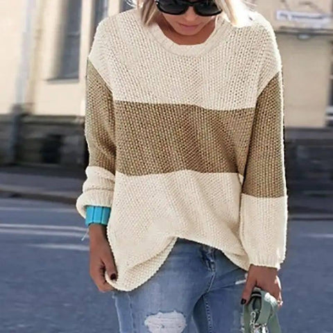 Ladies Sweater Stitching Knitted Sweater-6