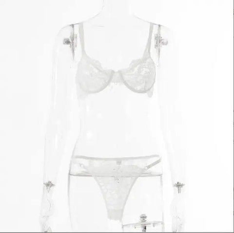 Ladies Underwire Lace Lingerie Suit Fashion-White-6