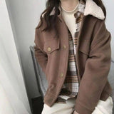 Lamb fur collar padded short woolen coat-Caramel colour-6