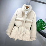 Lamb Wool Stitching Cotton Jacket-Off white-5