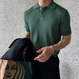 Lapel Polo Shirt Men's Fashion Brand Casual Summer Texture-Dark Green-3