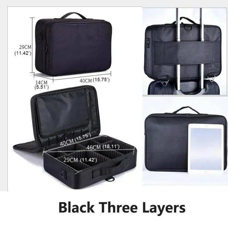 Large-capacity Multifunctional Portable Cosmetic Bag-Black3layers-3