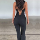 Lash Rope Lace Up Slim Fit Jumpsuit See-through-3