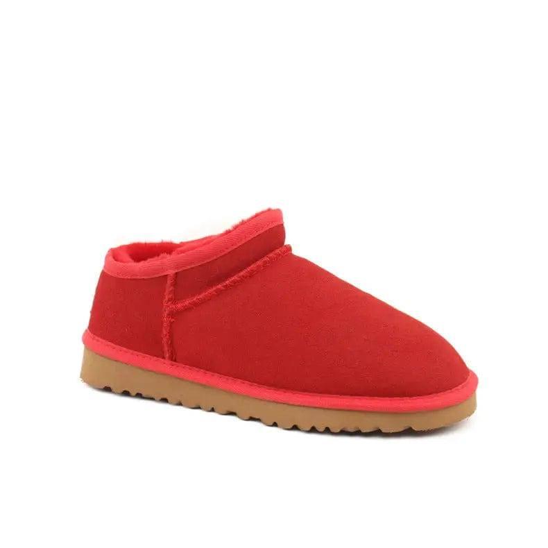 Lazy Shoes One Pedal Leather Snow Boots Women Henan Sangpo-Red-6