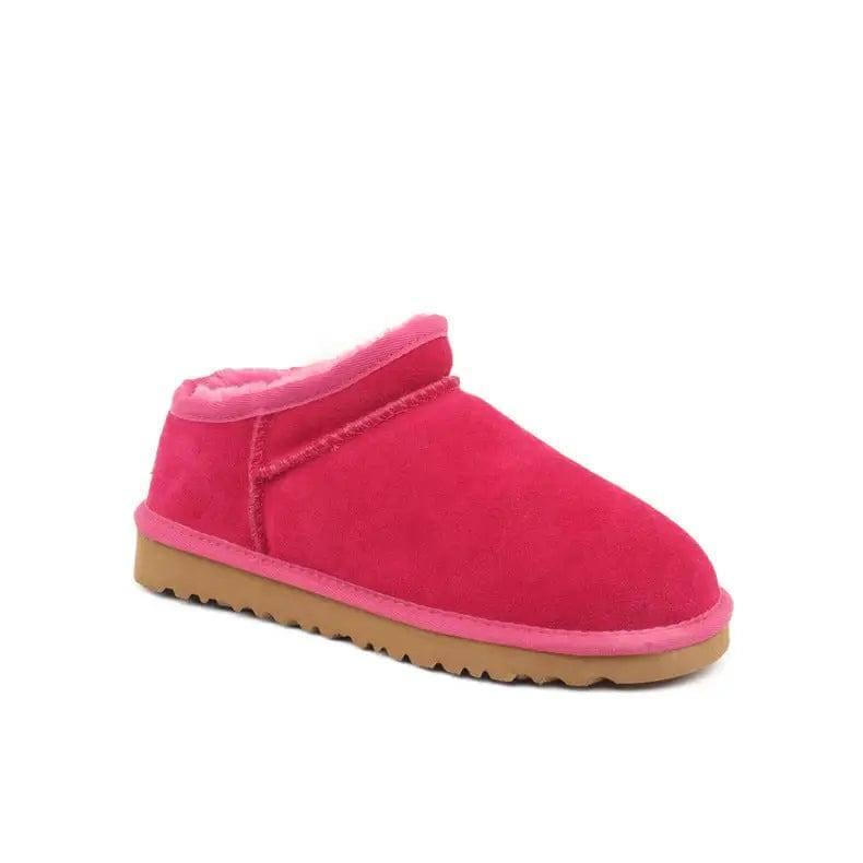 Lazy Shoes One Pedal Leather Snow Boots Women Henan Sangpo-Rose Red-7