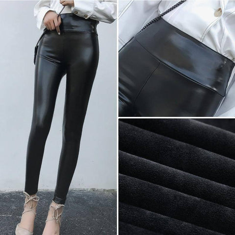 Leather Pants Women's Thick Large Size High Waist PU Leather-1