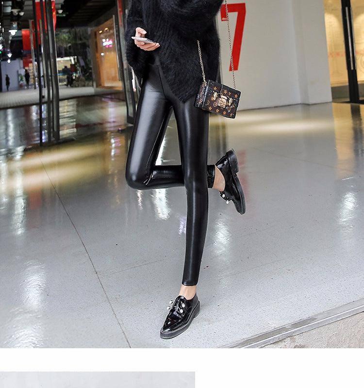 Leather Pants Women's Thick Large Size High Waist PU Leather-4