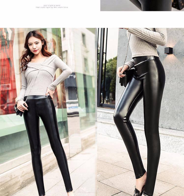 Leather Pants Women's Thick Large Size High Waist PU Leather-5