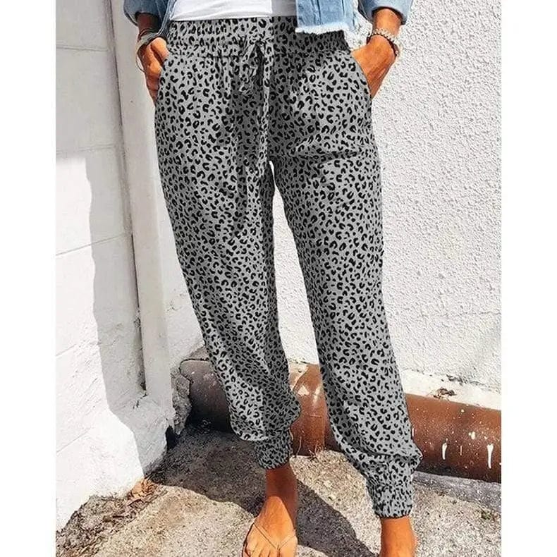 LOVEMI Leggings Gray / 2XL Lovemi -  Loose Leopard Print Lace-Up Slacks