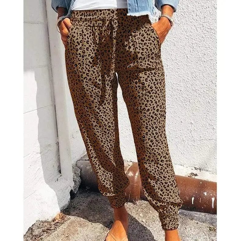LOVEMI Leggings Green / XL Lovemi -  Loose Leopard Print Lace-Up Slacks