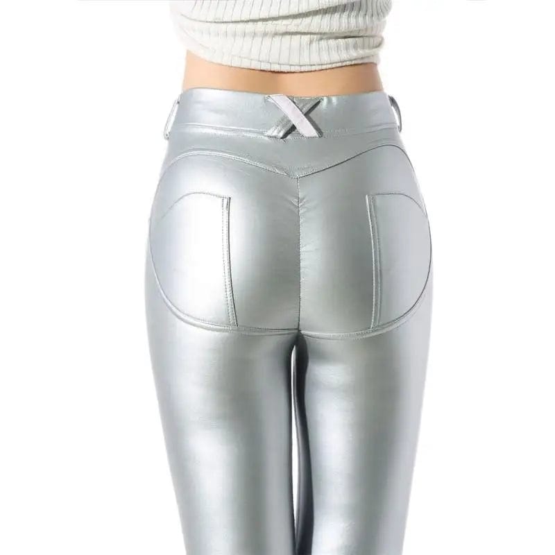 LOVEMI  Leggings Silver / 2XL Lovemi -  Peach Hip Leather Pants