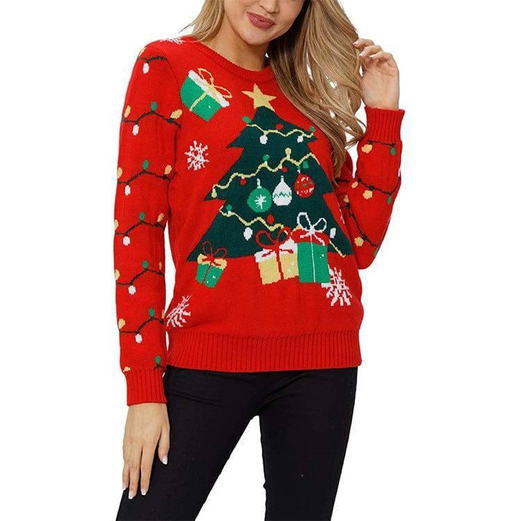 Leisure Christmas Tree Snowman Turtleneck Knit Sweater-Christmas tree-1