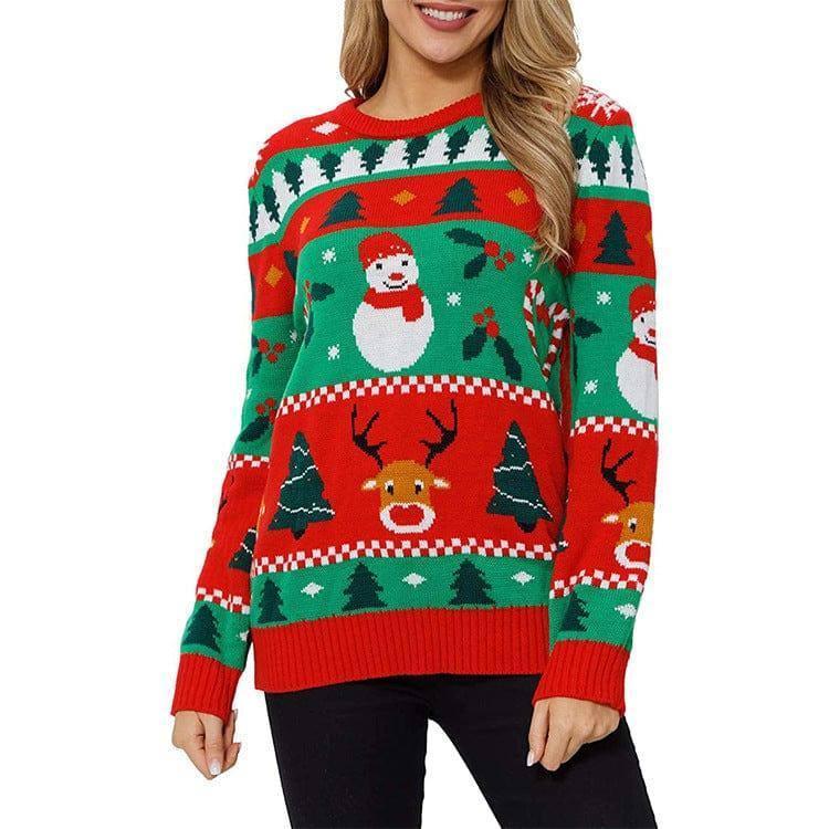 Leisure Christmas Tree Snowman Turtleneck Knit Sweater-2