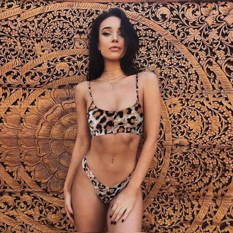 Leopard print bikini swimsuit-S-4