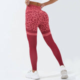 Leopard Print Fitness Pants For Women High Waist Butt-Red-6