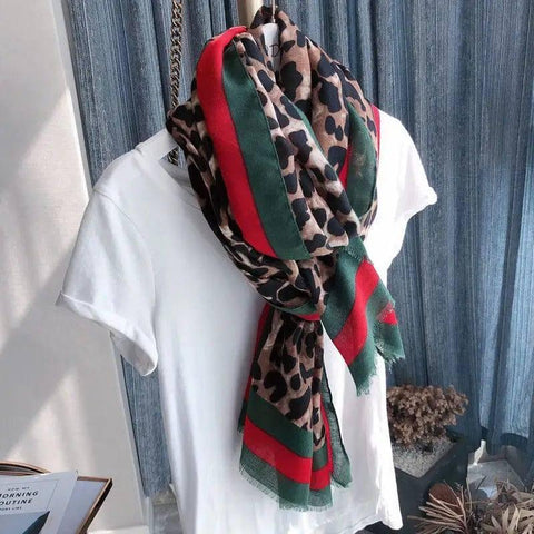 Leopard Scarf Spring And Autumn Korean Version Of Female-Green-4