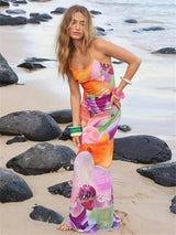 Lily Floral Spaghetti Strap Maxi Dress - Boho Summer Maxi Dresses LOVEMI Orange L 