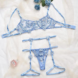 LOVEMI  lingerie set Blue / S Lovemi -  Women's Floral Lace Cutout Lover Lingerie Set