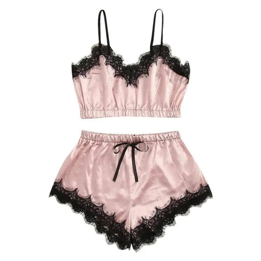 Lingerie Sexy Bra Set Women's Sleepwear Sleeveless Strap-Pink-2