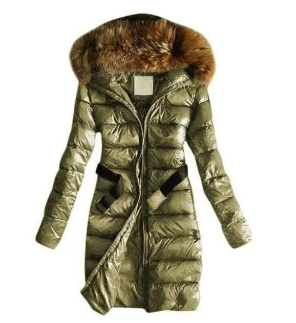 Long Quilted Jacket With Fur Collar And Raccoon Fur-11