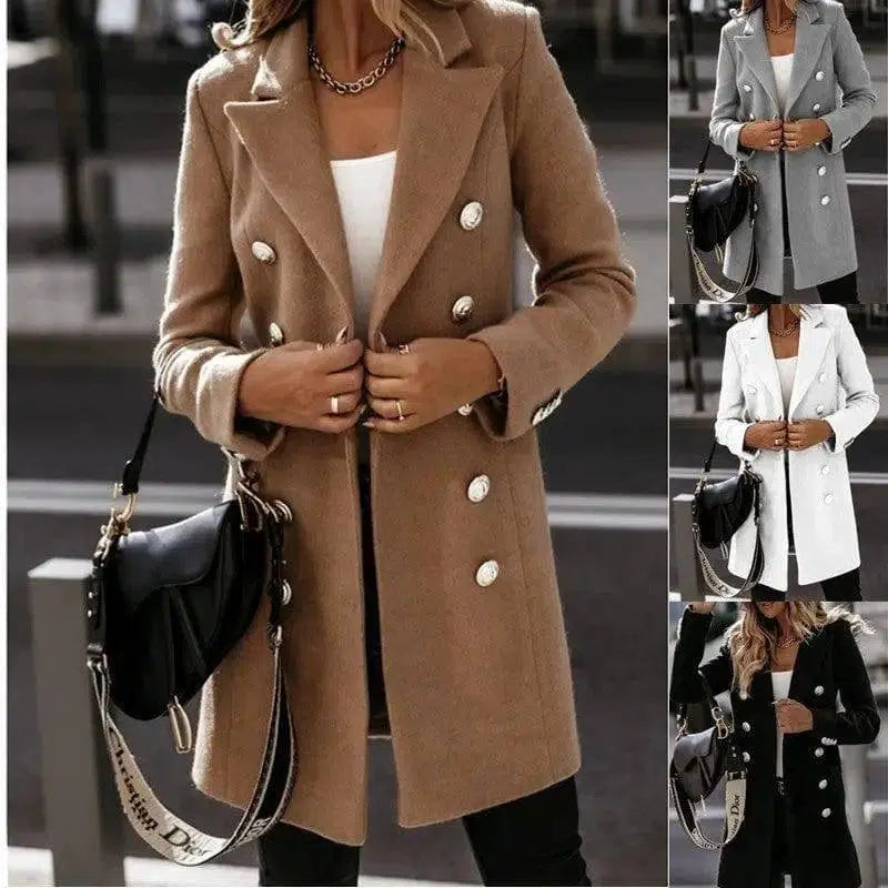 Long-sleeve Blazer-collar Double-breasted Nizi Coat-1