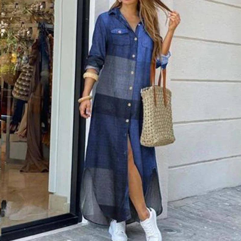 Long Sleeve Boho Maxi Dress - Casual Spring/Autumn Fashion-Blue-8