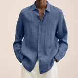 Long Sleeve Lapel Shirt Men's Loose Button Cardigan Sshirt-Blue-5