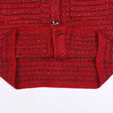 Long Sleeve V-Neck Gold Stripe Slim Mid-Length Red Knit-2