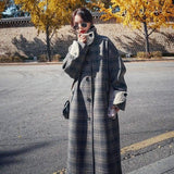 Loose And Thick Temperament Retro Plaid Mid-length Woolen-1