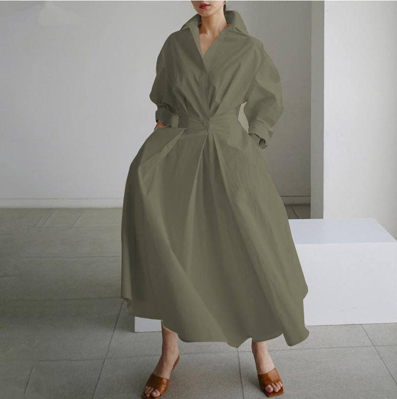 Loose Dress Women Elastic High Waist Show Thin Temperament-Pea green-10