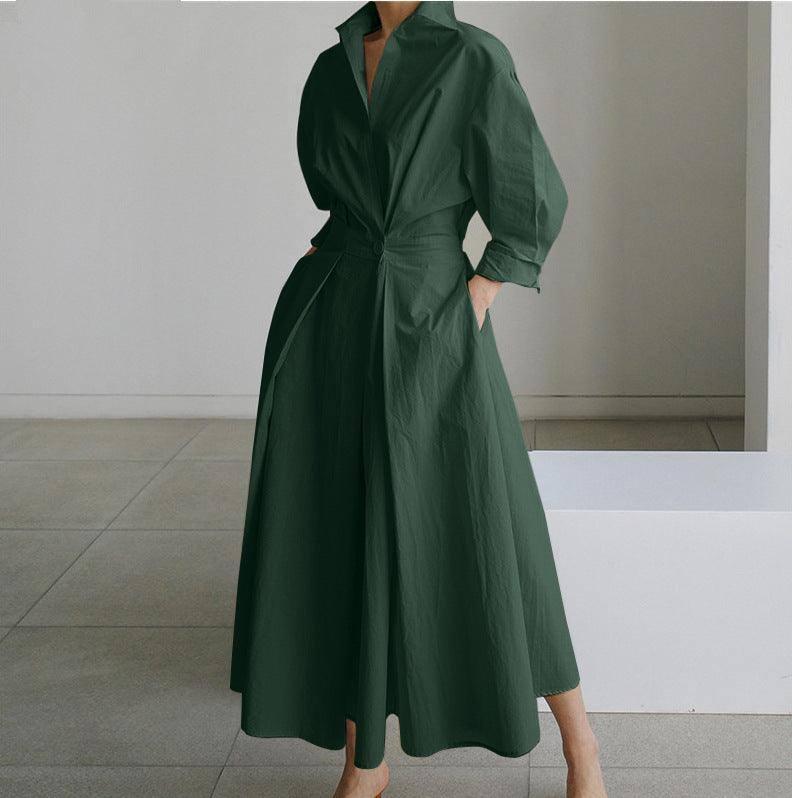 Loose Dress Women Elastic High Waist Show Thin Temperament-Green-12