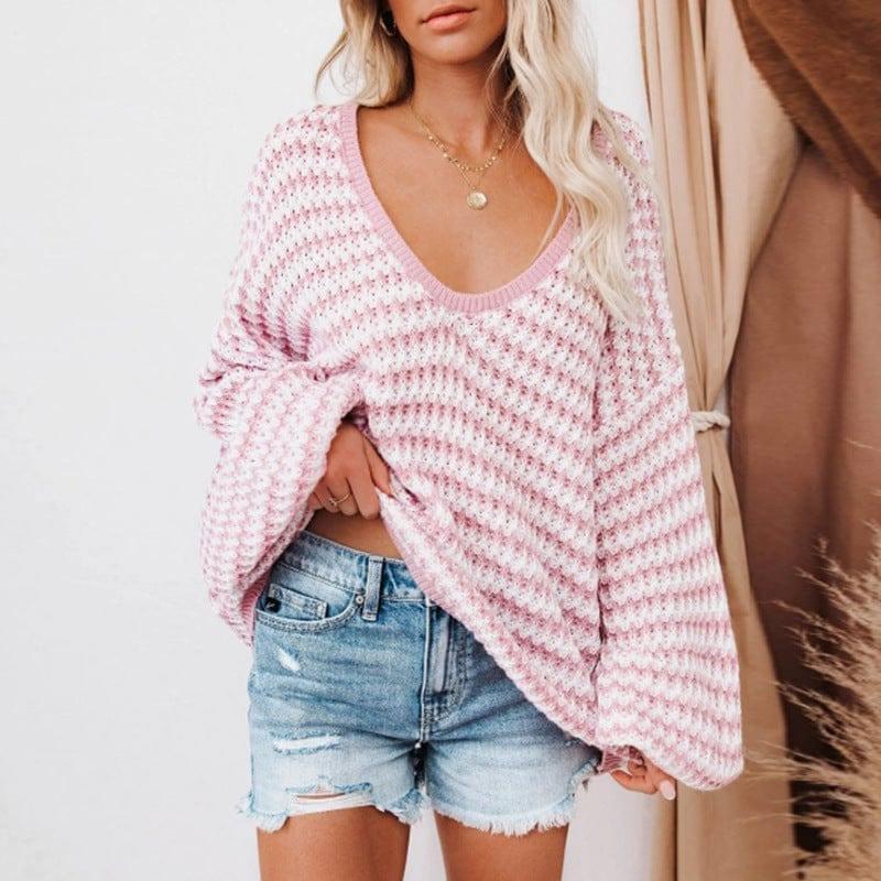 Loose Knitted Sweater Pullover For Women-Pink-1