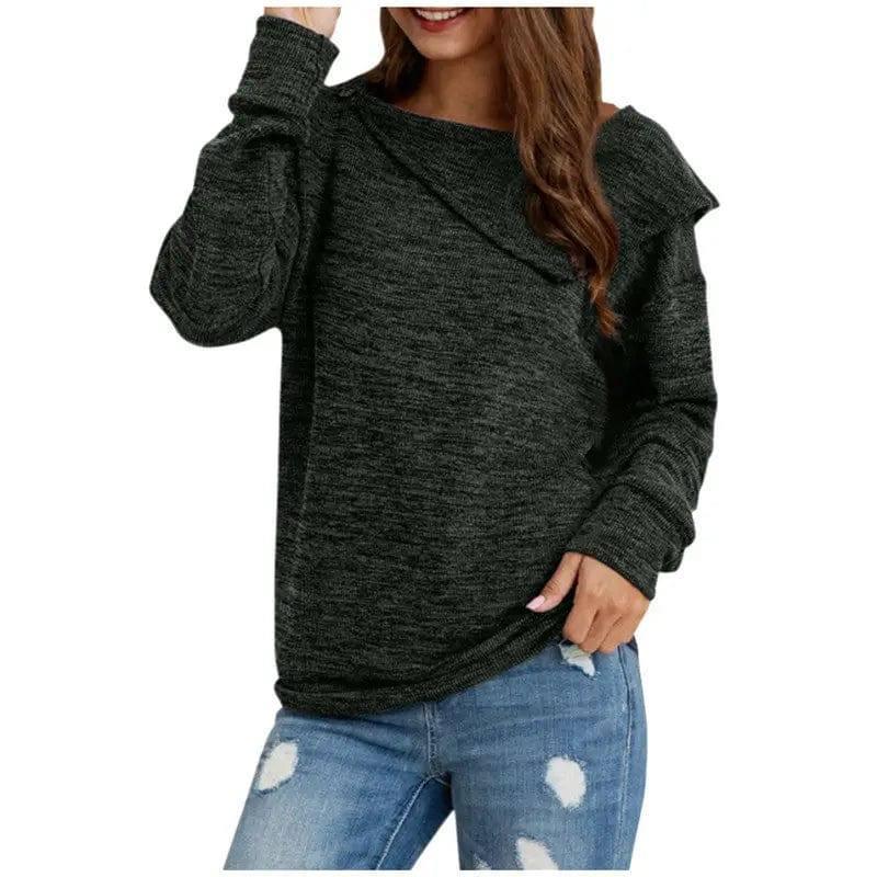 Loose Round Neck Button Thick Sweater Sweater-Green-1