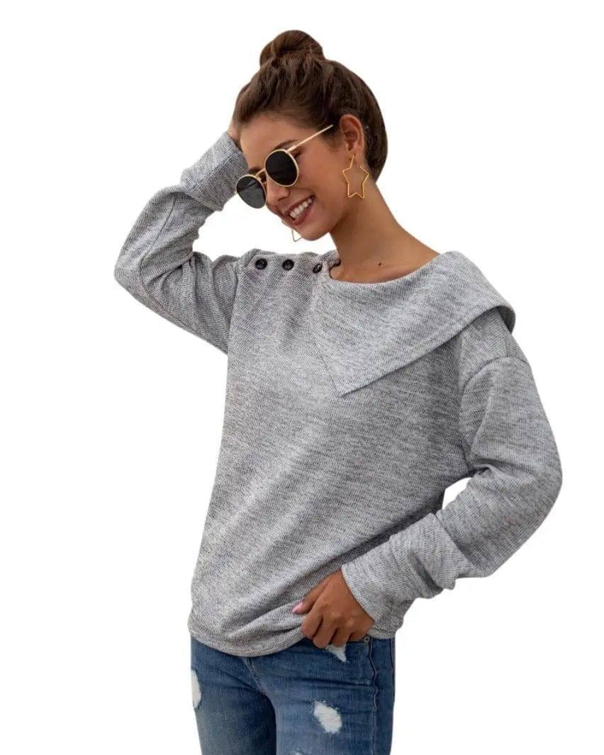 Loose Round Neck Button Thick Sweater Sweater-White-2