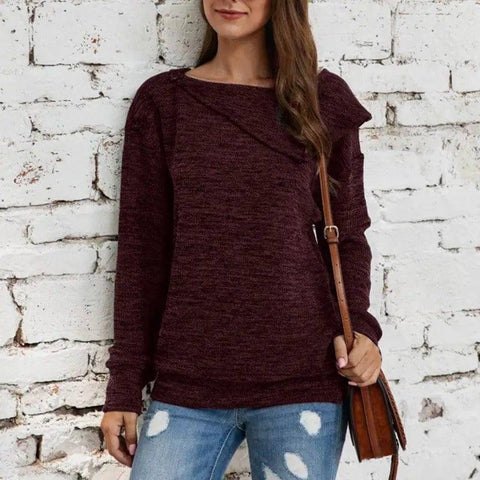 Loose Round Neck Button Thick Sweater Sweater-Red wine-4