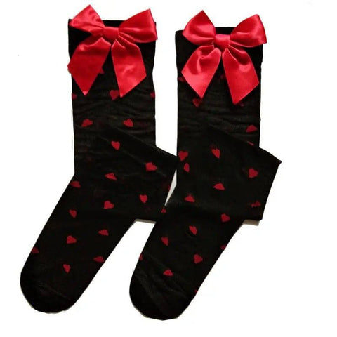 Lovely Red Big Bow Heart Printed Stockings-2
