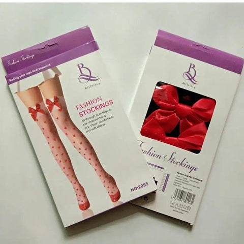 Lovely Red Big Bow Heart Printed Stockings-4